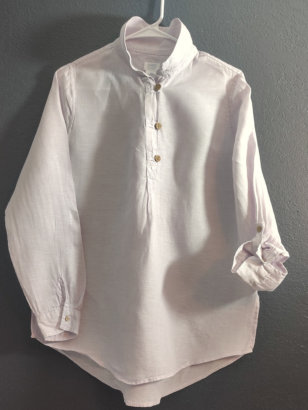 Sigrid Olsen Minimalist Lavendar Linen-Blend  Tunic Long Sleeves